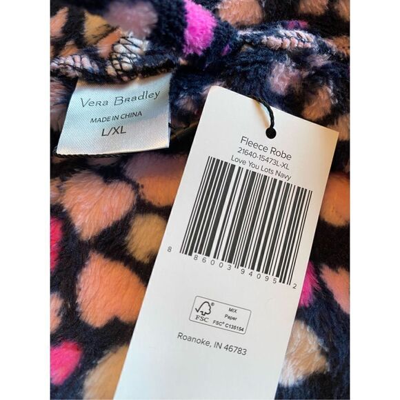 VERA BRADLEY L/XL Fleece Hooded Robe in LOVE YOU LOTS NAVY - Picture 7 of 8